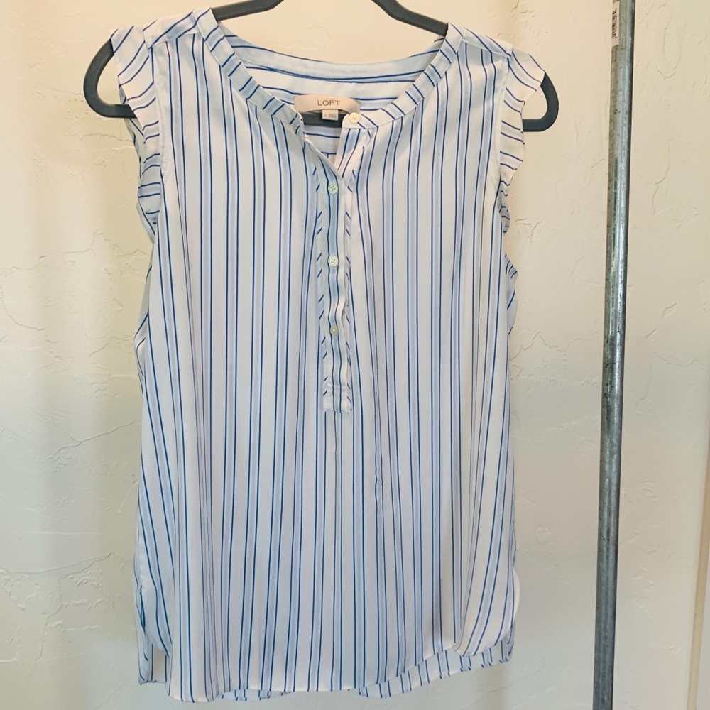 Loft blue and white stripped top with cap sleeves